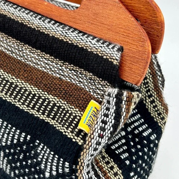 Pinzon Handbag Wooden Handles Made in Mexico Hand Woven Purse Tote New - Picture 5 of 6